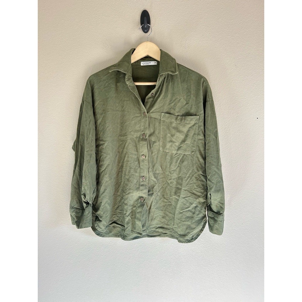 Stateside Womens Linen Cotton Collared Button Long Sleeve Blouse Top Size XS
